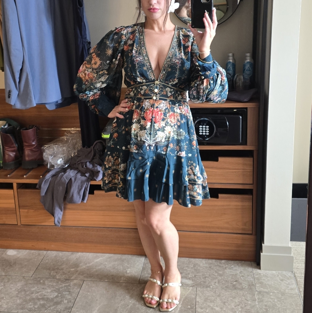 Camilla Puff Sleeve Mini Plunge Dress (She Who Wears The Crown) size S